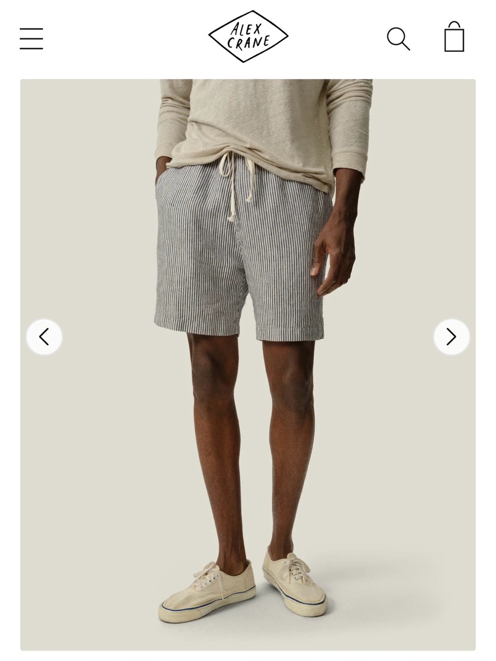 Alex Crane Small Bo Shorts - Striped Drawstring Linen-Blend Shorts, Navy & White